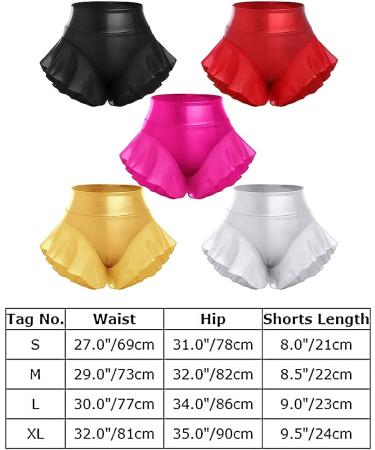 Women's Shiny Ruffle Dance Booty Shorts - High Waist Metallic Mini Hot Pants for Stage, Pole Dance, Yoga - Large Silver - Buy Online on SooperMarket.com