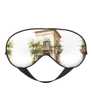 SSIMOO Antique Building with Roman Olive Branch and Greek Soft Sleep Eye Mask Female Breathable Eye Patch Perfect for Travel and Relaxation Black