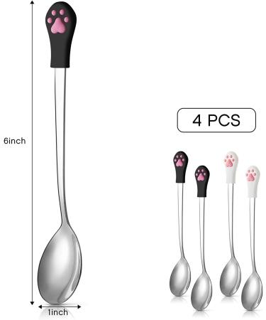 4-Piece Stainless Steel Pet Can Spoons Set - White and Black | Dog and Cat Food Spoons - Buy Online on SooperMarket.com