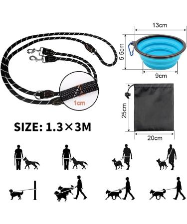 Anevios Adjustable Reflective Dog Leash 3m - Multifunctional Double Linen Nylon with 2 Carabiner Hooks & 3 Rings for Large & Medium Dogs | International Shipping Available - Buy Online on SooperMarket.com