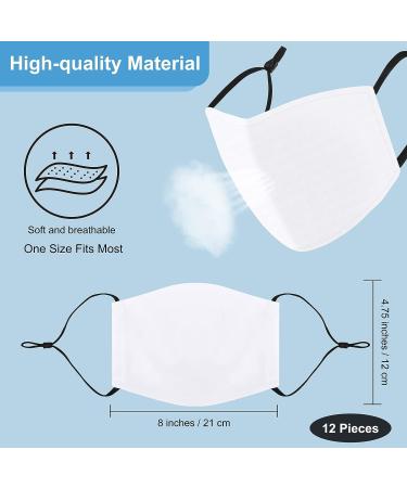 Cooraby 12 Pieces Sublimation Blank Face Covering with Ear Strap - DIY White Reusable Cloth Face Protections for Adults and Kids - Buy Online on SooperMarket.com