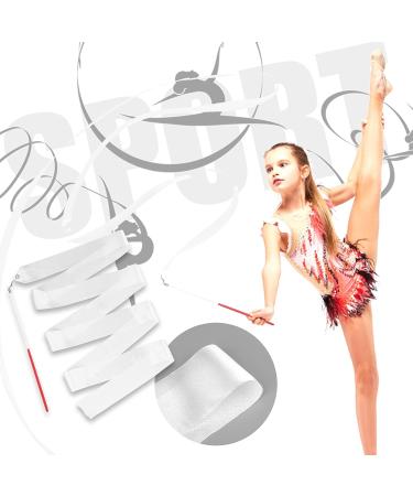 Grevosea 4pcs Gymnastics Dance Ribbons with 30cm Wand - White Rhythmic Gymnastics Equipment for Kids Talent Shows - 78.74inch Streamers - Buy Online on SooperMarket.com