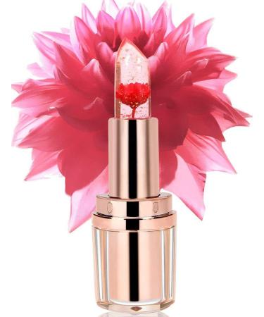 Pretty Diva Jelly Flower Lipstick - Crystal Agate PH Flower Lip Moisturizer Lipstick Color Changing with Temperature Mood Lip Care Lipstick - Flame Red
