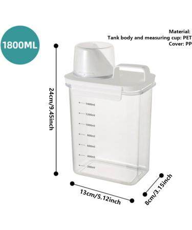 1PC Laundry Detergent Dispenser 1800ml Clear Airtight Washing Powder Dispenser with Scale and Cup Detergen Box for Solid Liquid 1800ml with scale - Buy Online on SooperMarket.com