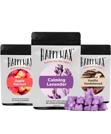 Happy Wax Fan Favorites Collection Scented Natural Soy Wax Melts  6 Total Oz. of Scented Wax Melts, Collection Includes 2oz Apple Harvest, 2oz Calming Lavender, and 2oz Vanilla Sandalwood Fan Favorites 6 oz
