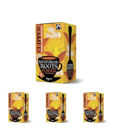 Clipper Organic Restoring Roots Ginger & Turmeric Tea Bags | 20 Tea Infusions in Envelopes | Caffeine Free Teabags | Fairtrade Herbal Tea Bags | Natural Unbleached Plant-Based & Biodegradable Sachets