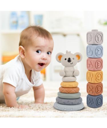 MalPlay Sensory Rubber 13-Piece Soft Tower Stacking Blocks | Baby Building Toy for Motor Skills | Ideal for 6+ Months - Buy Online on SooperMarket.com