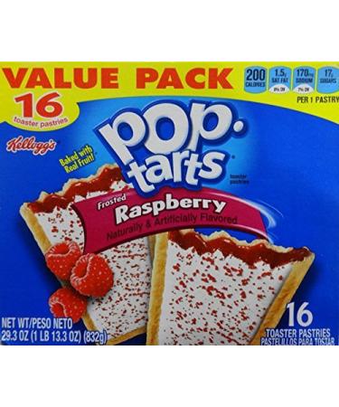 Pop Tarts Frosted Raspberry Toaster Pastries 29.3 Ounces (832g) 1 Box/16 Pastries by Kellogg's 1.83 Pound (Pack of 1)