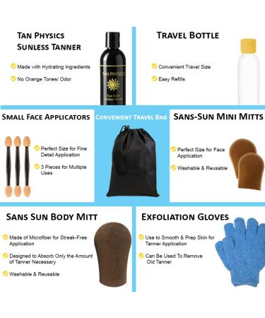 Tan Physics True Color Sunless Tanner 11pc Deluxe Bundle | Includes Travel Bag, Gloves, Application Mitt, Detail Applicator Tanner | Top Rated Self Tanner Set - Buy Online on SooperMarket.com