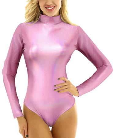 Buy Women's Metallic Liquid Glossy Long Arm Dance Leotard | Stylish Black Jumpsuit for Ballet & Gymnastics - International Shipping Available - Buy Online on SooperMarket.com