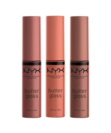 NYX PROFESSIONAL MAKEUP Butter Gloss Brown Sugar  Non-Sticky Lip Gloss - Pack Of 3 (Sugar High  Spiked Toffee  Butterscotch) Pack Of 3 (Sugar High  Spiked Toffee  Butterscotch) 0.81 Fl Oz (Pack of 1)
