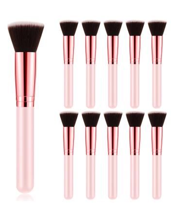Tanlade 10 Pcs Flat Top Foundation Brush Bachelorette Party Favors Foundation Brush Dense Makeup Artist Brush for Liquid Cream Flawless Face Blush Brush for Wedding Artist(Pink)
