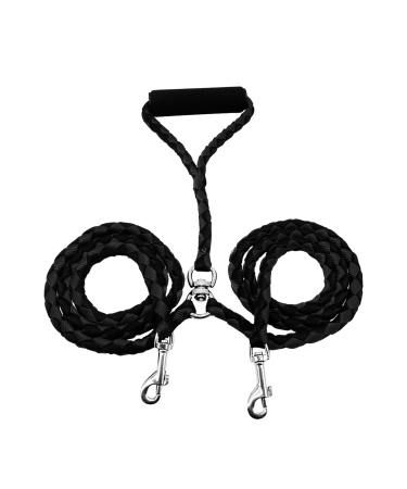 Tibapla double linen for 2 dogs healing -free dog leash reinforcement double -linen dog leash with padded handles for dogs small medium and large running training 10mm*140cm (black)