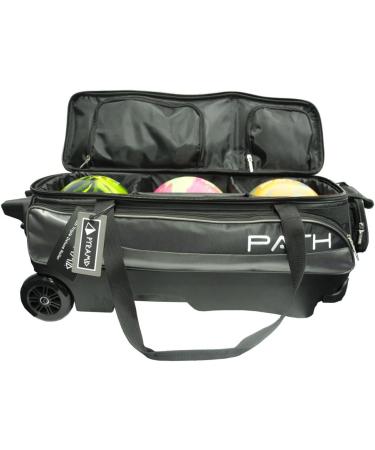 Pyramid Path Triple Premium Deluxe Roller Bowling Bag - Extra Large Shoe Compartment, 5 Pockets, Retractable Handle - Black/Silver - Buy Online on SooperMarket.com