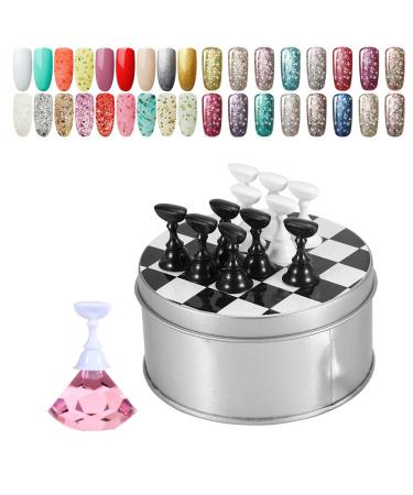Kalolary Nail Art Display Stand Set - Pink Magnetic Holder for Fingernail Tips, Crystal Chessboard Design for DIY Training Practice - Nail Art Holder Stand - Buy Online on SooperMarket.com
