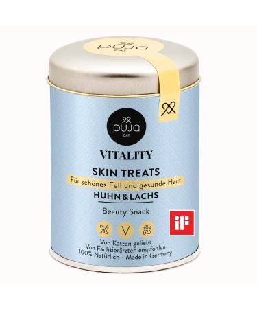 Puja Katzensnack for shiny fur & healthy skin monthly ration treats small for reward and game chicken & salmon free of additives rich in biotin EPA and DHA with Taurin 150 g Haut & fur - chicken & salmon
