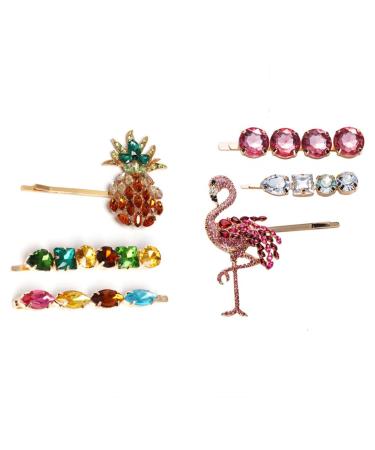 HIPIHOM Hair Barrettes Flamingo Pineapple Rhinestone Hair Clips Hairpin Hair Accessories for Women Girl Pack of 6