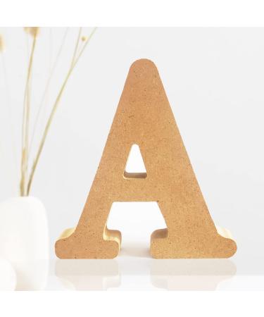 4 Inch Designable Wood Letters  Unfinished Wood Letters for Wall Decor Decorative Standing Letters Slices Sign Board Decoration for Craft Home Party Projects (A)