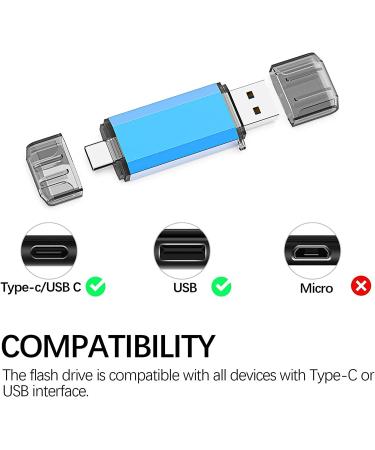 64GB USB C Flash Drive Alihelan 2 in 1 OTG Dual Type C Thumb Drive | USB 3.0 Pen Drive Memory Stick - Blue 64GB - Buy Online on SooperMarket.com