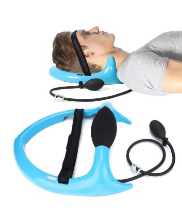 Cervical neck traction device inflatable naked naked neck massage pillow with an adjustable traction tape and air pump to relieve neck pain