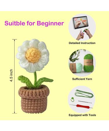 Qunland Crochet Kit for Beginners - 6 Pcs Potted Flowers DIY Kit for Adults and Kids - Yellow Crochet Starter Knitting Kit with Step-by-Step Instructions - Buy Online on SooperMarket.com