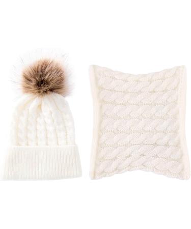 Yinuoday Toddler Baby Knit Hat Scarf Set - Winter Warm Beanie Cap with Circle Loop Scarf Neckwarmer in White (2PCS) - Buy Online on SooperMarket.com