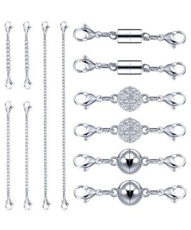 QACOWW 12 Pieces Necklace Extenders, Necklace Extension Clasps Set, Chain Extenders for Necklace Bracelet Anklet Jewelry Making Supplies (Silver)