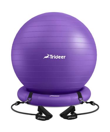 Trideer Ball Chair Yoga Ball Chair Exercise Ball Chair with Base & Bands for Home Gym Workout Ball for Abs, Stability Ball & Balance Ball Seat to Relieve Back Pain 65cm Purple with Bands