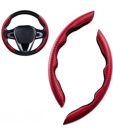 2Pcs Car Steering Wheel Cover for BMW M-Sport G30 G31 G32 G20 G21 G11 G12 G14 G15 G16 X4 G02 X5 G05 X7 G07 X3 G01 Carbon Fiber Segmented Steering Wheel Protector Anti-Slip Breathable Grip Cove normal Red
