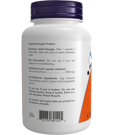NOW Supplements Taurine 1000mg Capsules (100 Count) + NOW L-Tyrosine (Freeform) Capsules (500mg 120 Count) Taurine+ Capsules 500mg Unflavored 100 Count (Pack of 1) - Buy Online on SooperMarket.com
