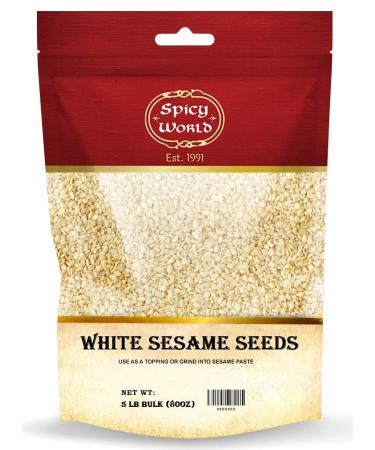 Spicy World White Sesame Seeds 5 Pound Bulk Bag - Hulled Till