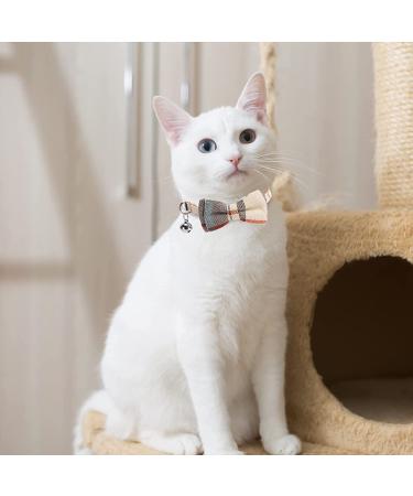 Classic Plaid Bow Tie Cat Collar with Bell - 2 Pack Adjustable Collars for Cats and Small Dogs - Beige Plaid Design - Buy Online on SooperMarket.com