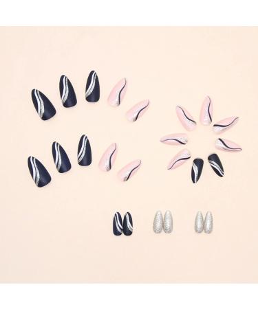 JUSTOTRY 24 Pcs Gold Swirl Stiletto Short False Nails Pink French Press on Nails - Beautiful Fake Nails with Nail Glue, Almond Medium Stick on Nails for Women - Buy Online on SooperMarket.com
