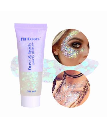 Yeweian White Face Body Glitter Gel  Liquid Holographic Chunky Glitter Singer Concerts Music Festival Rave Accessories  Mermaid Lip Eye Nails Hair Body Glitter Makeup  50g (06 White) 06White