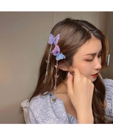 10 Pairs Tassel Butterflies Hair Clip Blue Pink Butterflies Hairpin Double Layer Fabric Butterfly Clips Flower Fairy Crown Flower Fairy Accessories for Beautiful Girls - Buy Online on SooperMarket.com