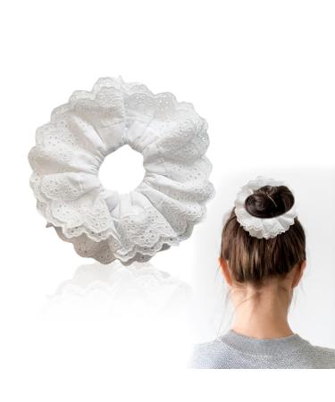 JEKUGOT Large White Lace Scrunchies for Women - Soft Elastic Hair Bands Thick Hair Ties Bobbles Ponytail Holders - Lolita Bulk Scrunchie Accessories for Ladies & Girls