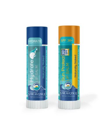 Naturally Naked Lip Balm Set | Reef Safe SPF 30 Unscented Hydrating Lip Care | Moisturizing Lip Balm + Sun Protect Outdoor Lip Balm For Beach & Sports | Paraben Free Natural Lip Care by Stream2Sea Unscented SPF + Hydrati...