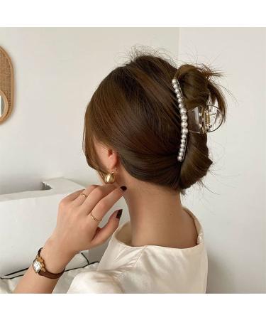Set of 4 Pearl Hair Claw Clips - Fancy Acrylic Barrettes for Thick Curly Hair - Buy Online on SooperMarket.com