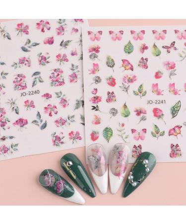 Watercolor Spring Nail Art Stickers - Pink Purple Floral Design for Acrylic Nails | DIY Nail Decorations for Women - Buy Online on SooperMarket.com