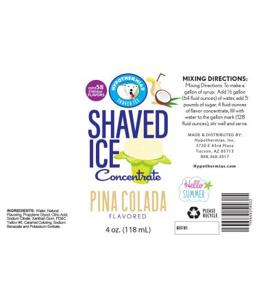 Pina Colada Shaved Ice Flavor Concentrate - 4 Fl Oz (Makes 1 Gallon of Syrup) - Buy Online on SooperMarket.com