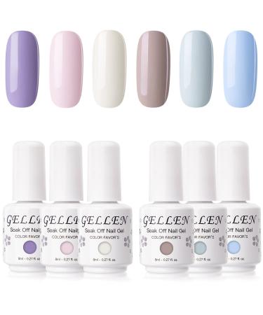 Gellen Candy Colour Gel Polish Kit - 8ml 6 Colours Soak Off Gel Nail Polish UV LED Gel Varnish Set (XCKKS1)