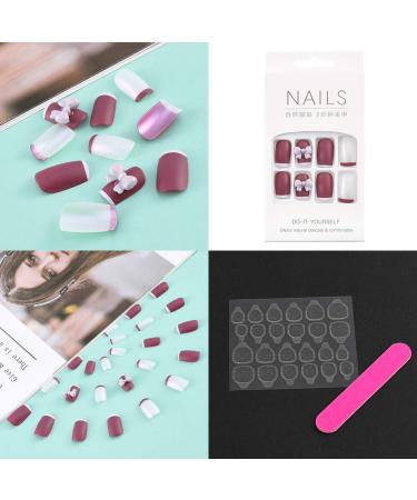 Sethexy Purple Sparkle Bowknot False Nails - 24 Pcs Acrylic Short Square Nail Art Tips for Women & Girls - Complete Cover - Buy Online on SooperMarket.com