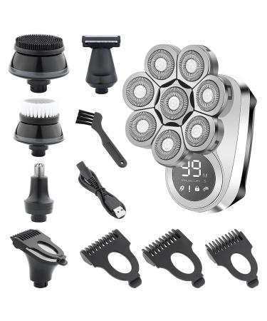 Head Shavers for Bald Men 6 in 1 Mens Bald Head USB Electric Shaver Wet/Dry LED Display Faster-Charging Cordless Mens Grooming Kit with Nose Hair Trimmer