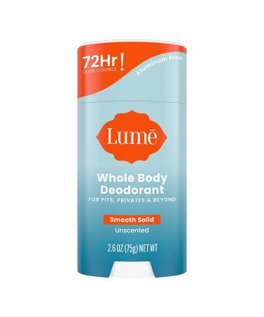 Lume Natural Solid Deodorant Stick - Whole Body Deodorant - Aluminum-Free, Baking Soda-Free, Hypoallergenic, Safe For Sensitive Skin - 2.6 Ounce Solid Stick (Unscented)