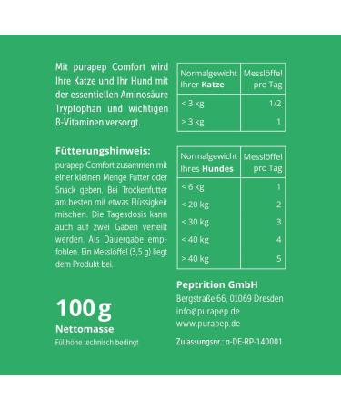 PURAPEP Comfort | Natural Sedative for Dogs & Cats | Tryptophan & B Vitamins | 100g Powder for Stress & Fear Relief - Buy Online on SooperMarket.com