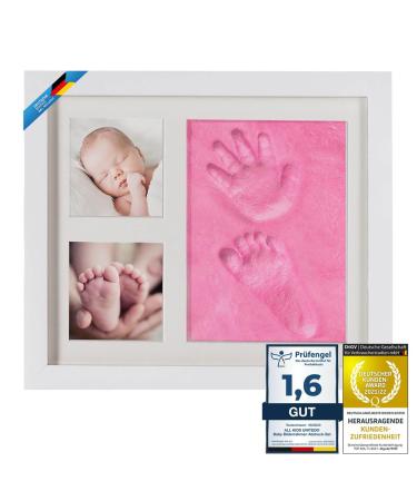 All Kids United Baby picture frame Print set-GIPS impression photo frame for handprint footprint & photos Gift set for birth baptism baby part and much more.(Pink plaster) plaster pink