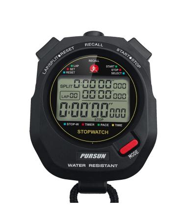 JUNSD Professional Stopwatch Timer for Sports 100 Lap Stopwatch Digital Sports Stopwatch with Countdown Timer 100 Lap Memory 0.001 Second Timing Water Resistant, Black
