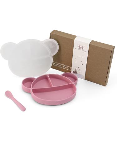 Suction Silicone Baby Plate with Lid, Spoon & Dividers - BPA Free & Dishwasher Safe (Pink) - Buy Online on SooperMarket.com