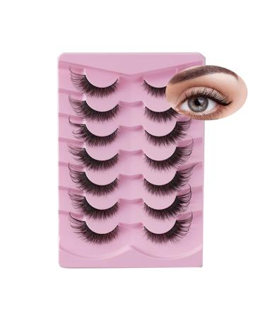 Fox Eye Lashes 7 Pairs Natural Wispy Lashes Soft Mink False Eyelashes Fluffy Eyelashes Russian Strip Lashes Cat Eye Lashes Reusable Fake Individual Eyelashes