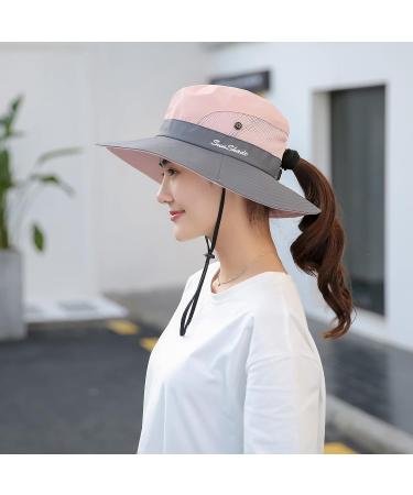 NPQQUAN Sun Hat for Women Men - 2 PCS Wide Brim UPF 50+ Fishing Bucket Beach Hats with Ponytail Hole - Pink/Grey - Buy Online on SooperMarket.com